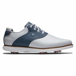 Women's Footjoy Traditions Spikes Golf Shoes White/Blue NZ-562413